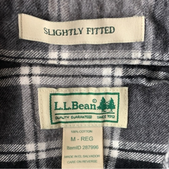 LL Bean Men Size Medium Shirt Button Down Top Black Gray Flannel Plaid Cotton - Picture 7 of 7